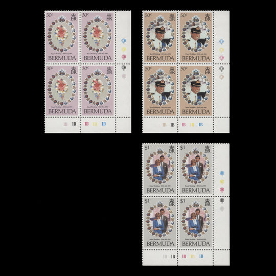 Bermuda 1981 (MLH) Royal Wedding traffic light/plate blocks