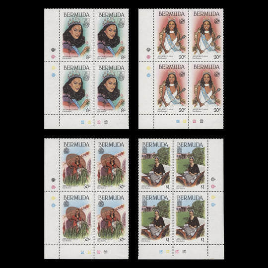 Bermuda 1980 (MLH) Miss World, Gina Swainson plate blocks