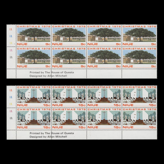 Niue 1976 (MNH) Christmas imprint/plate 1A–1A–1A–1A–1A blocks