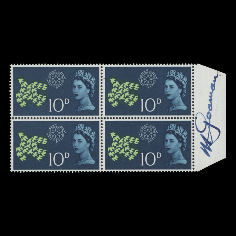 Great Britain 1961 (MNH) 10d CEPT block signed by Michael Goaman