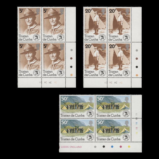 Tristan da Cunha 1982 (MNH) Scouting Anniversary traffic light/plate blocks