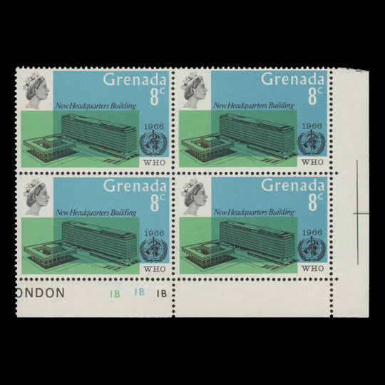 Grenada 1966 (Variety) 8c Inauguration of WHO Headquarters broken 'w' flaw