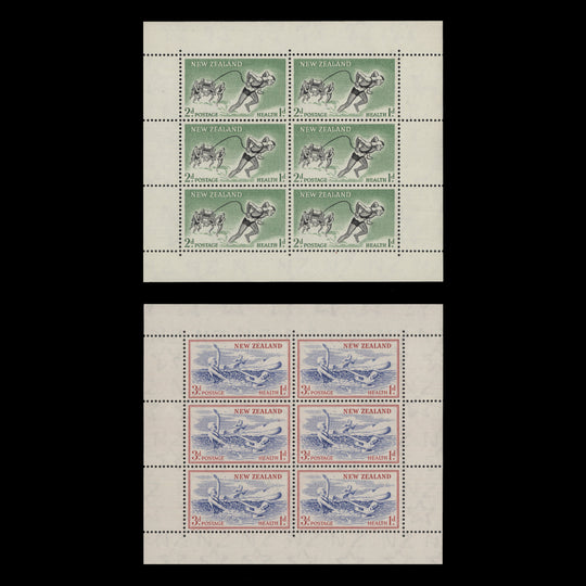 New Zealand 1957 (MNH) Beach Scenes miniature sheets, upright watermark