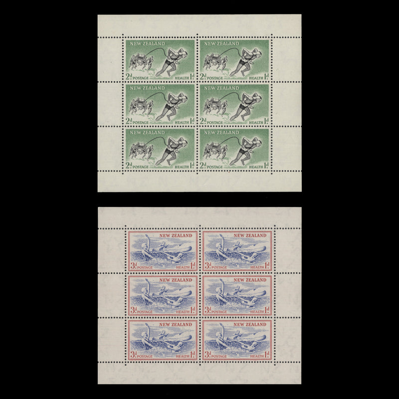 New Zealand 1957 (MNH) Beach Scenes miniature sheets, upright watermark