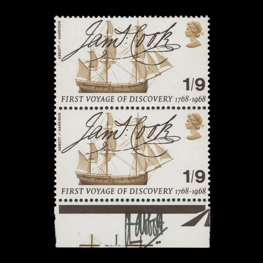 Great Britain 1968 (MNH) 1s9d Anniversaries pair signed by Clive Abbott