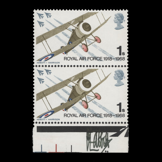 Great Britain 1968 (MNH) 1s Anniversaries pair signed by Clive Abbott