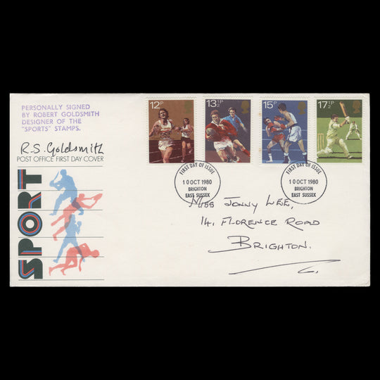 Great Britain 1980 Sport Centenaries FDC signed by designer Robert Goldsmith