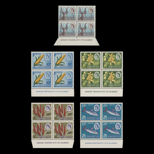 Rhodesia 1967-68 (MNH) Dual Currency Definitives imprint blocks