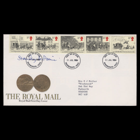 Great Britain 1984 First Mail Coach Run first day cover signed by Stanley Paine