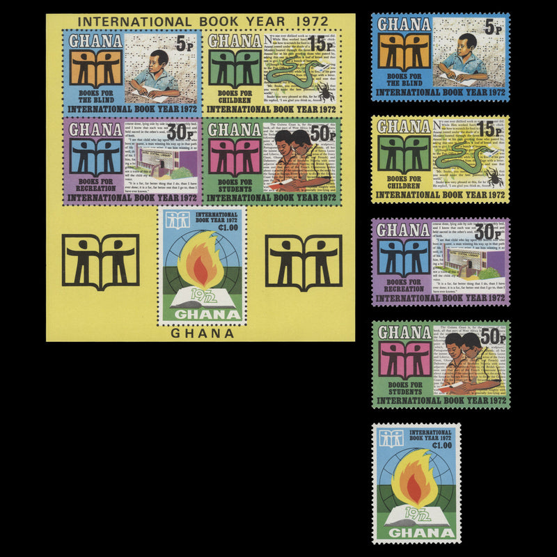 Ghana 1972 (MNH) International Book Year set and miniature sheet