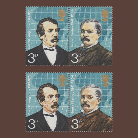 Great Britain 1973 (Variety) 3p British Explorers pair missing light orange-brown