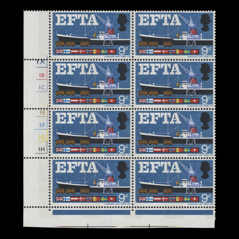 Great Britain 1967 (Error) 9d EFTA phosphor cylinder block missing green