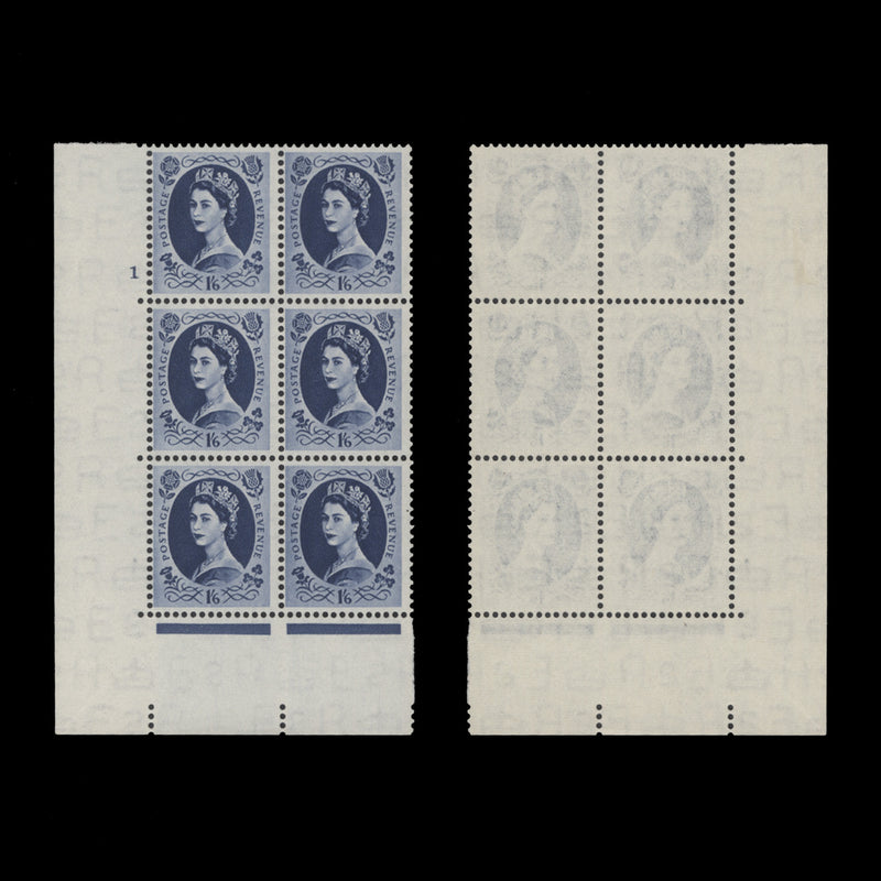 Great Britain 1953 (MLH) 1s6d Grey-Blue cylinder 1 block, E/I, Tudor crown