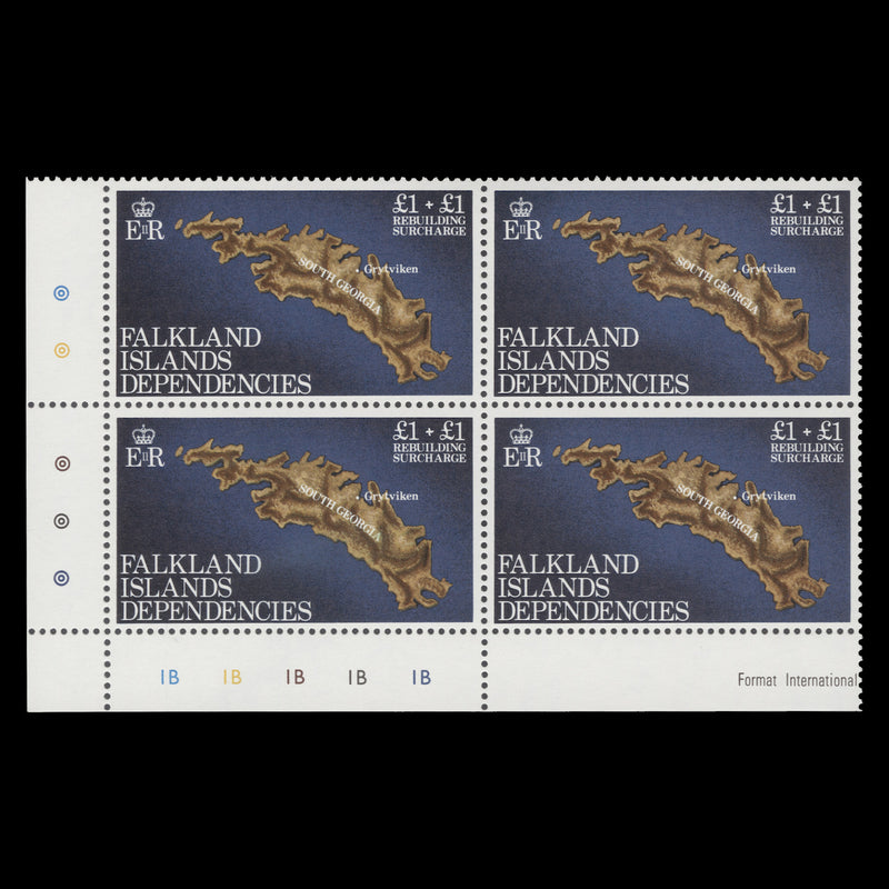 Falkland Islands Dependencies 1982 (MNH) £1+£1 Rebuilding Fund plate block
