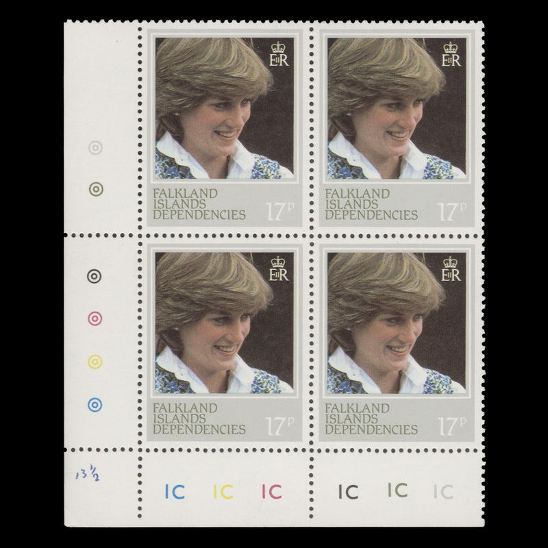 Falkland Islands Dependencies 1982 (MNH) 17p Princess of Wales Birthday plate block