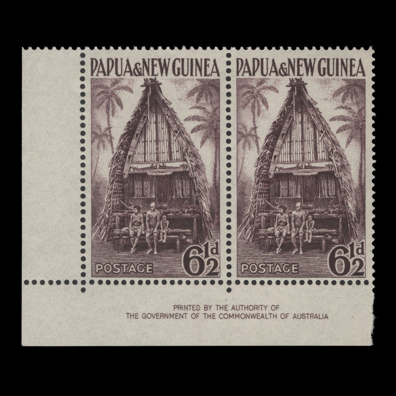 Papua New Guinea 1956 (MNH) 6½d Kiriwana Chief House imprint pair in maroon