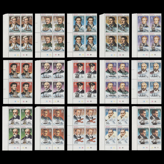 BAT 1973 (MNH) Antarctic Explorers plate blocks