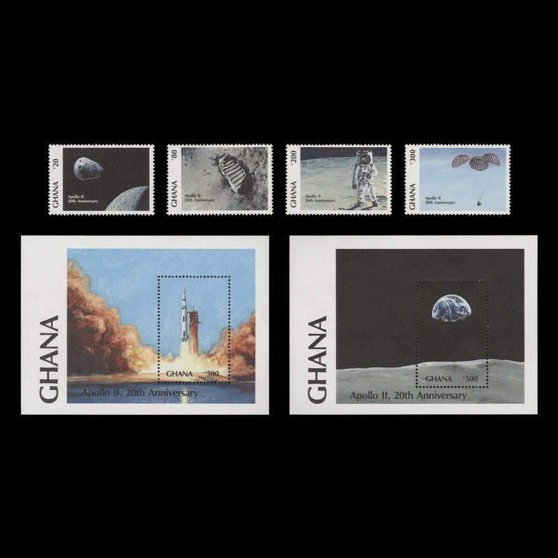 Ghana 1989 (MNH) Moon Landing Anniversary set and miniature sheets