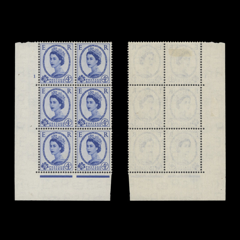 Great Britain 1953 (MLH) 4d Ultramarine cylinder 1 block, E/I, Tudor crown