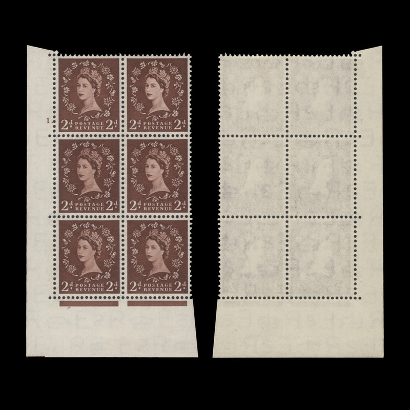 Great Britain 1953 (MLH) 2d Red-Brown cylinder 1. block, E/I, Tudor crown