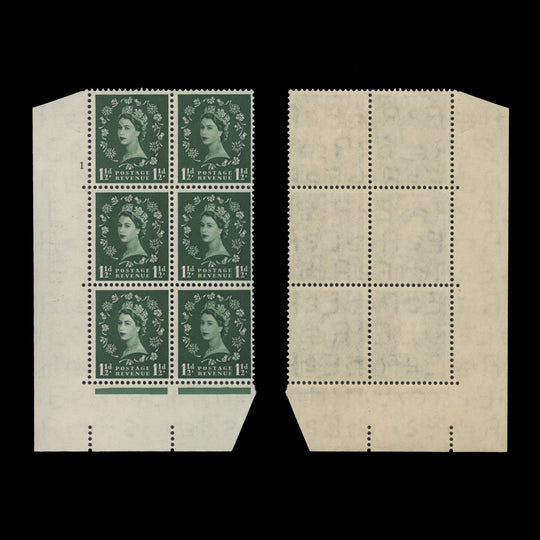Great Britain 1952 (MLH) 1½d Green cylinder 1 block, E/I, Tudor crown