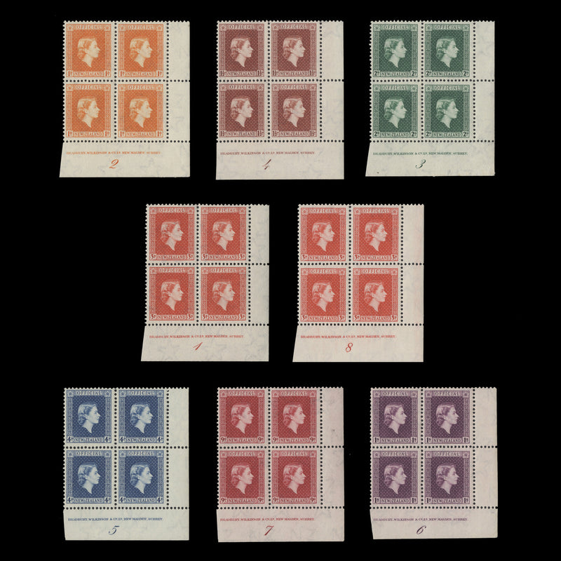New Zealand 1954 (MNH) Officials imprint/plate blocks, coarse paper