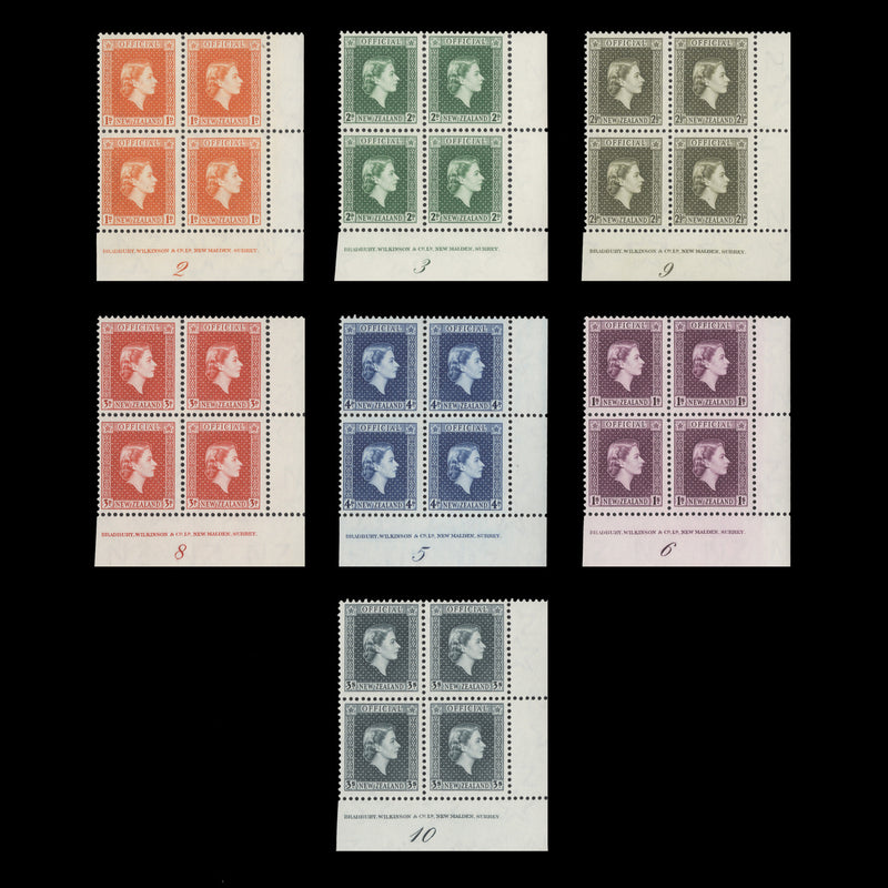 New Zealand 1958-63 (MNH) Officials imprint/plate blocks, white paper
