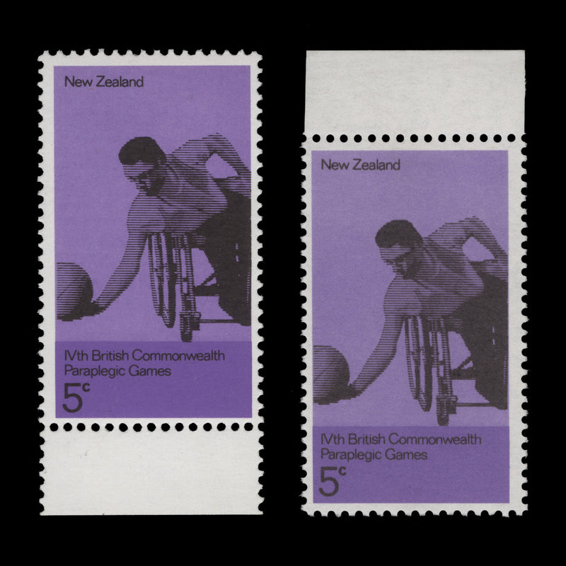 New Zealand 1974 (Variety) 5c Paraplegic Games on unsurfaced paper
