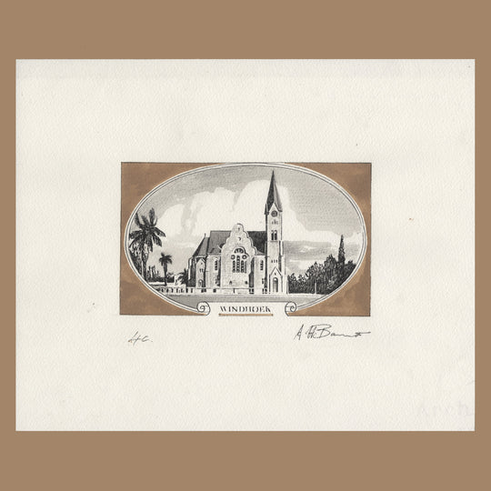 South West Africa 1978 Lutheran Church, Windhoek watercolour by A H Barrett