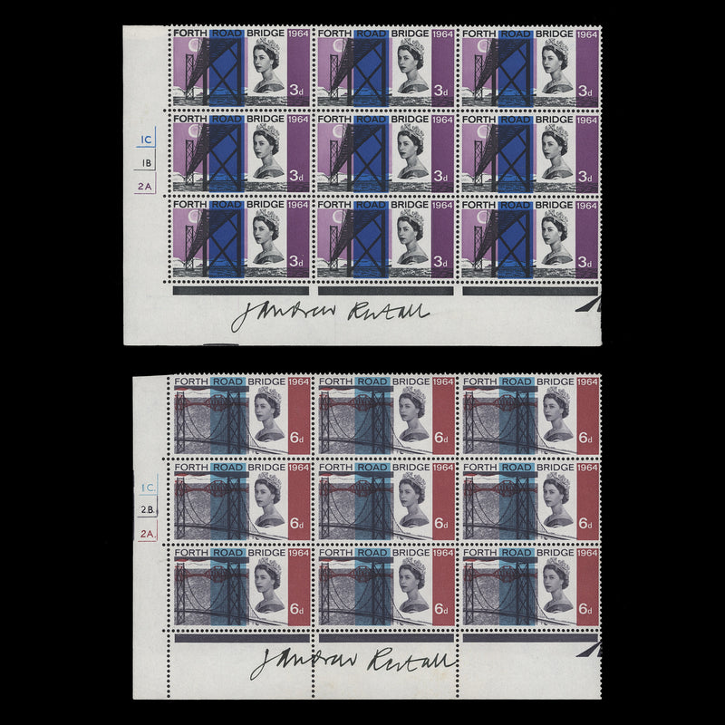 Great Britain 1964 Forth Road Bridge cylinder blocks signed by designer