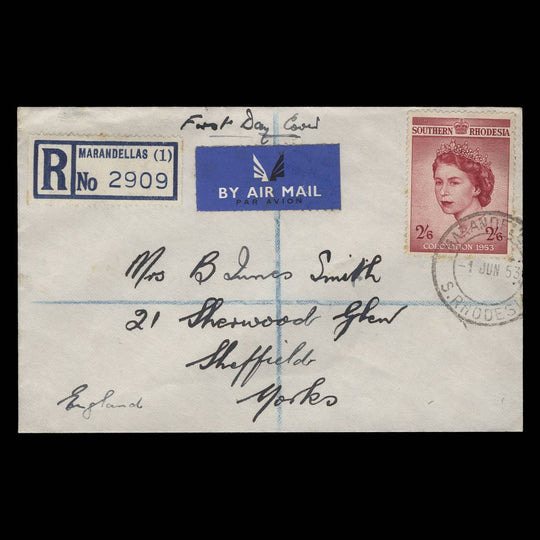 Southern Rhodesia 1953 (FDC) 2s6d Coronation, MARANDELLAS