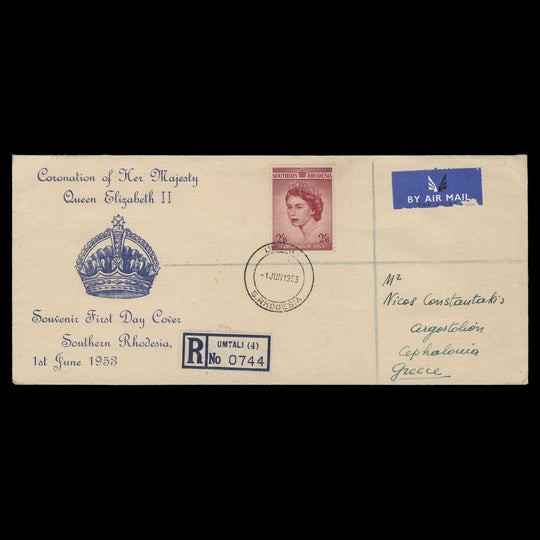 Southern Rhodesia 1953 (FDC) 2s6d Coronation, UMTALI