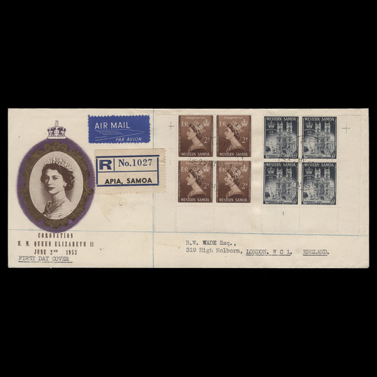 Samoa 1953 Coronation blocks first day cover, APIA