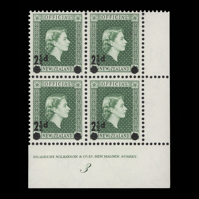 New Zealand 1961 (MNH) 2½d/2d Official imprint/plate 3 block, white paper