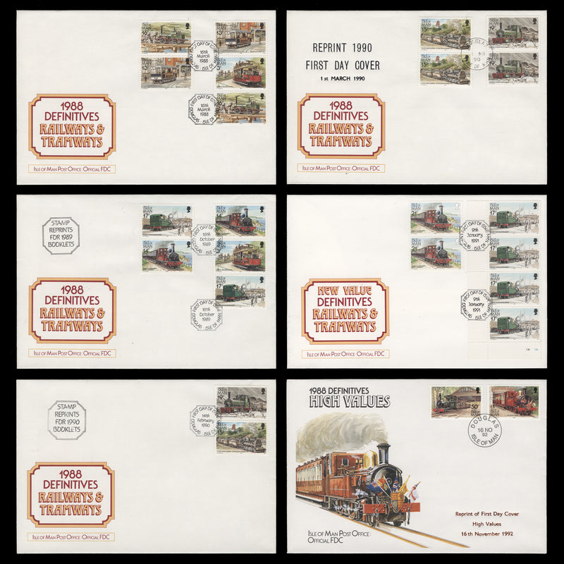 Isle of Man 1988-92 Railways & Tramways first day covers, booklets & reprints
