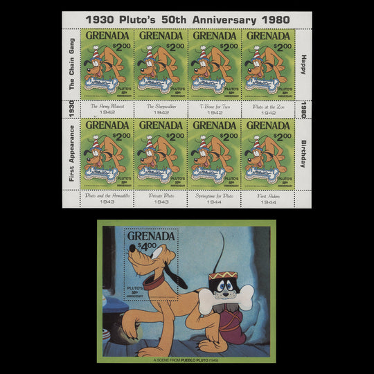 Grenada 1981 (MNH) Pluto's Anniversary sheetlet and miniature sheet