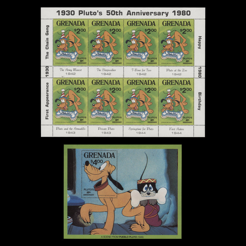 Grenada 1981 (MNH) Pluto's Anniversary sheetlet and miniature sheet