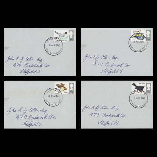 Great Britain 1966 (FDC) 4d British Birds ordinary singles missing red