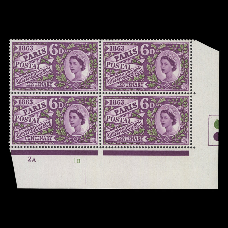 Great Britain 1963 (MNH) 6d Paris Postal Conference ordinary cylinder block