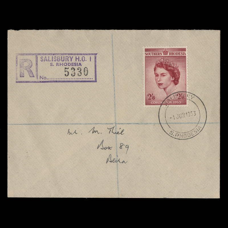 Southern Rhodesia 1953 (FDC) 2s6d Coronation, SALISBURY