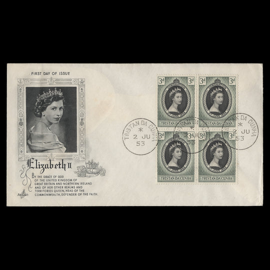 Tristan da Cunha 1953 (FDC) 3d Coronation block