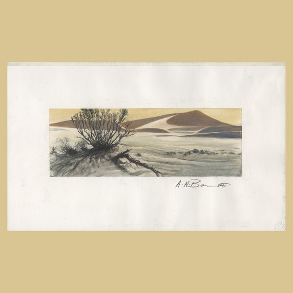 South West Africa 1977 Bush and Dunes watercolour by A H Barrett