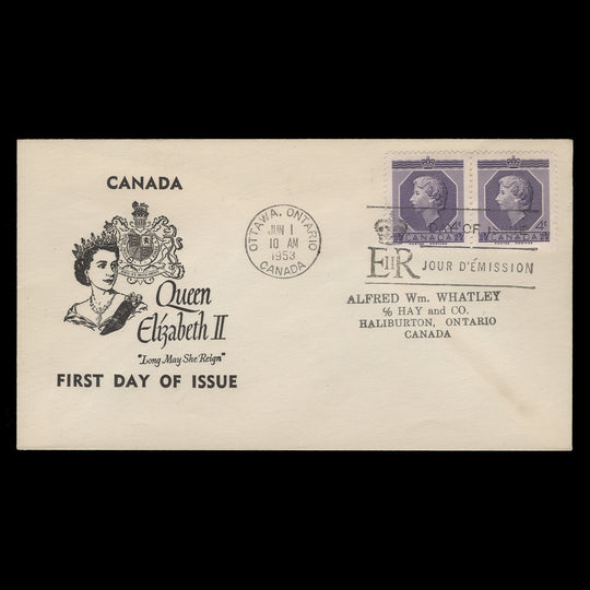 Canada 1953 (FDC) 4c Coronation pair, OTTAWA