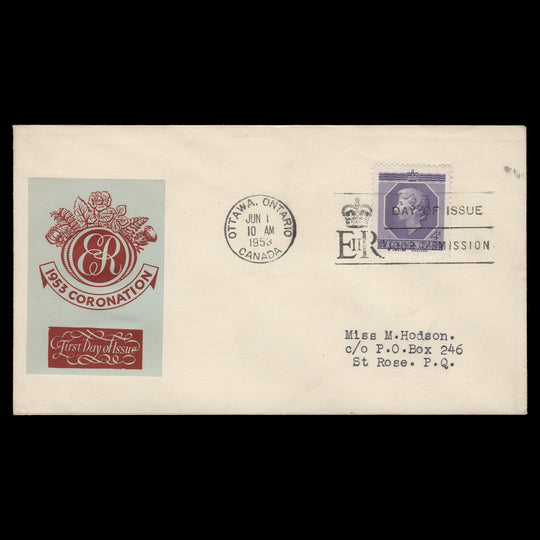 Canada 1953 (FDC) 4c Coronation, OTTAWA