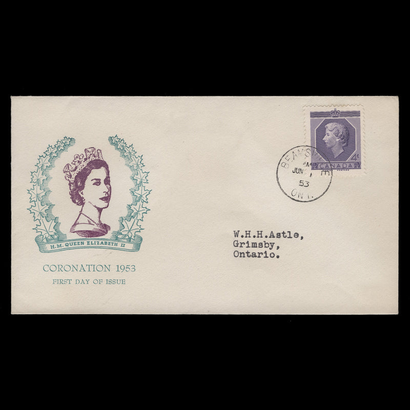 Canada 1953 (FDC) 4c Coronation, BEAMSVILLE