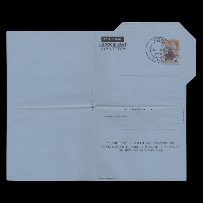 Ghana 1957 (FDA) 6d Independence aerogramme, anchor watermark, ACCRA