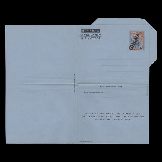 Ghana 1957 (Unused) 6d Independence aerogramme, sans-serif 'GHANA' obliterator