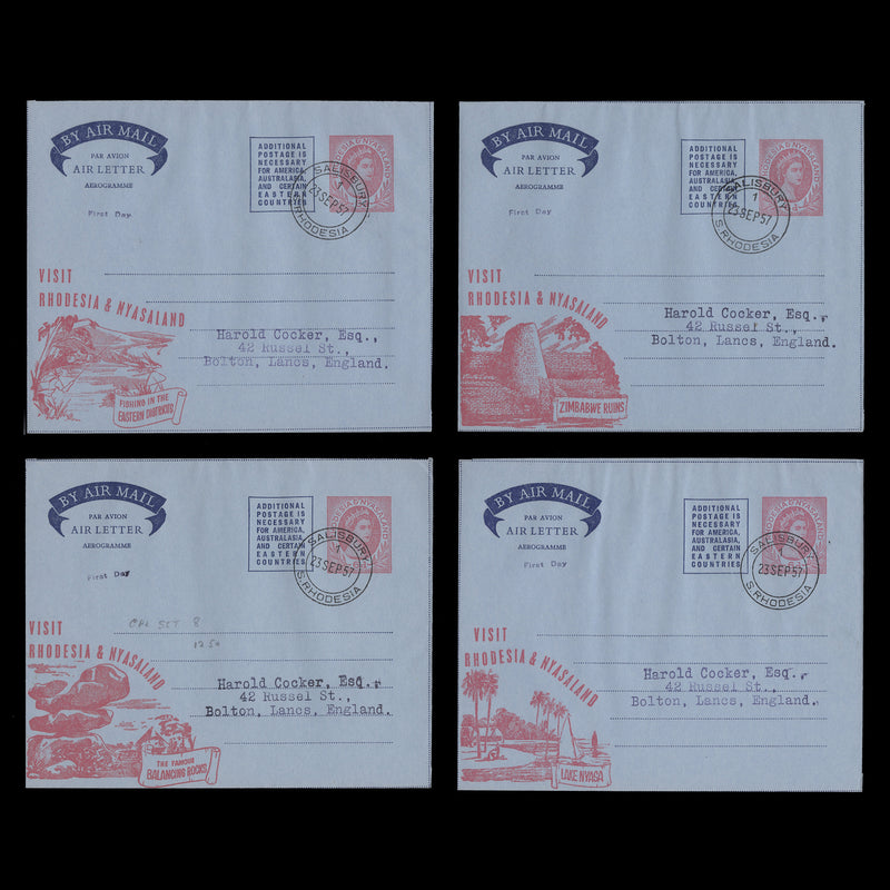 Rhodesia & Nyasaland 1957 Tourism first day air letters, SALISBURY
