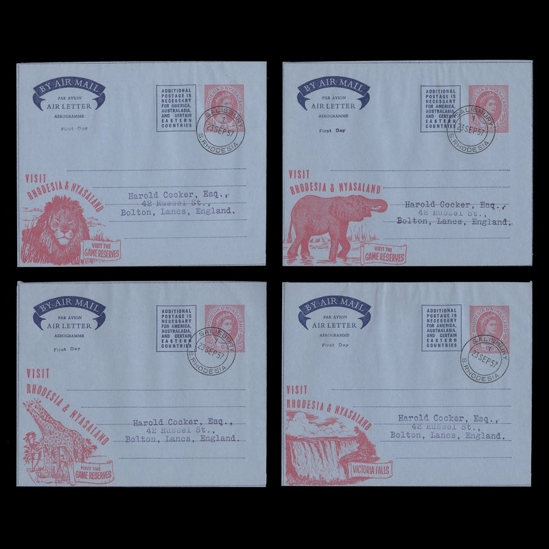 Rhodesia & Nyasaland 1957 Tourism first day air letters, SALISBURY