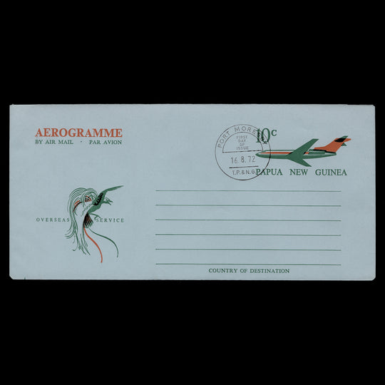 Papua New Guinea 1972 (FDA) 10c Aircraft aerogramme, PORT MORSEBY